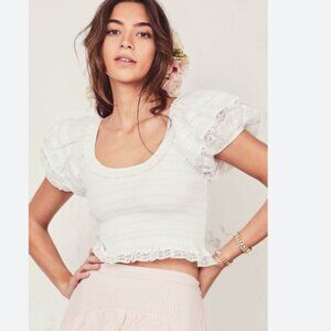 LoveShackFancy Ivory Ruffled Blouse